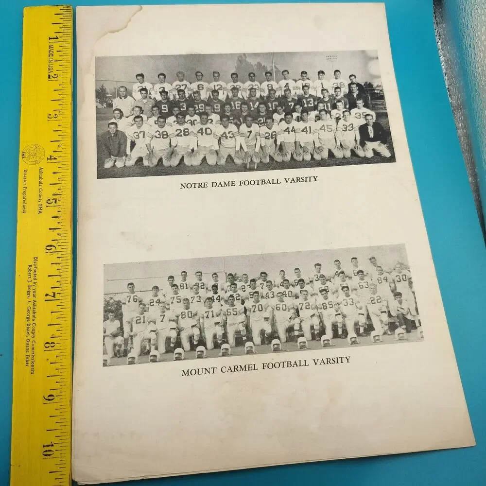 1955 Notre Dame vs. Mt. Carmel Football Program Vintage NCAA College Game